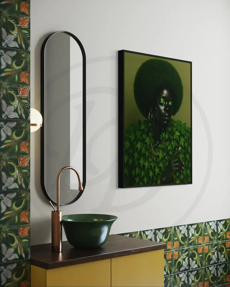 Glamorous wall decor in green and gold tones