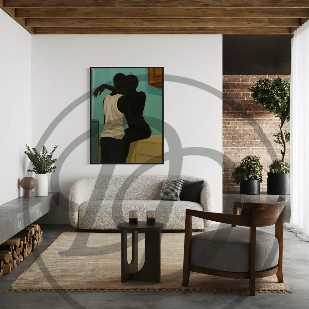 Private moment Black couple cultural digital art.