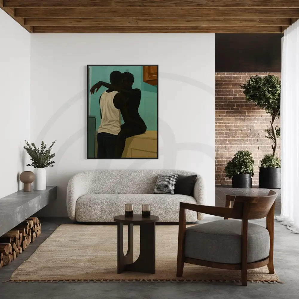 Private moment Black couple cultural digital art.