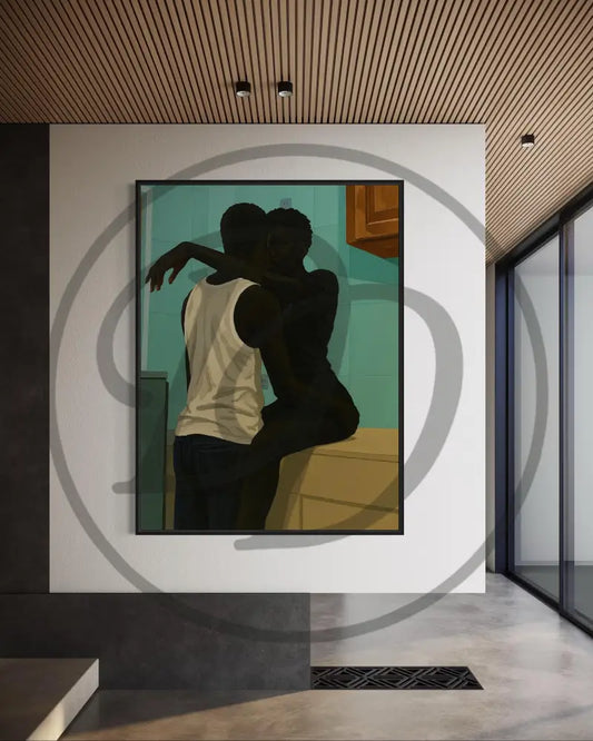 Black couple intimate digital artwork for wall décor.