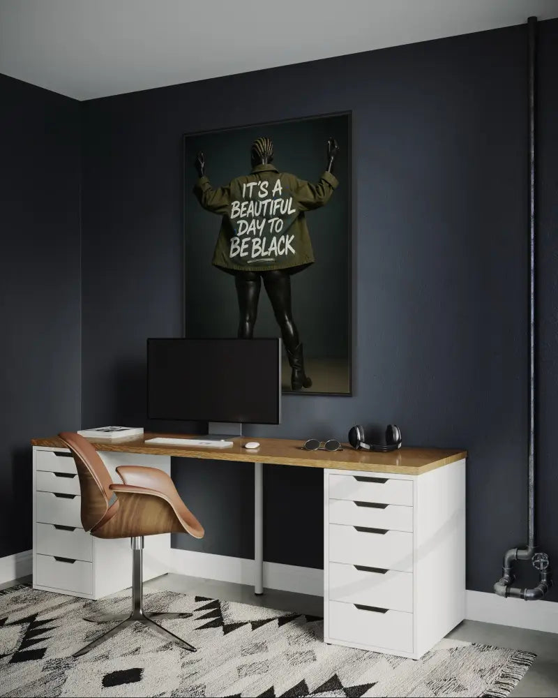 Bold Black pride wall art with jacket and typography design.