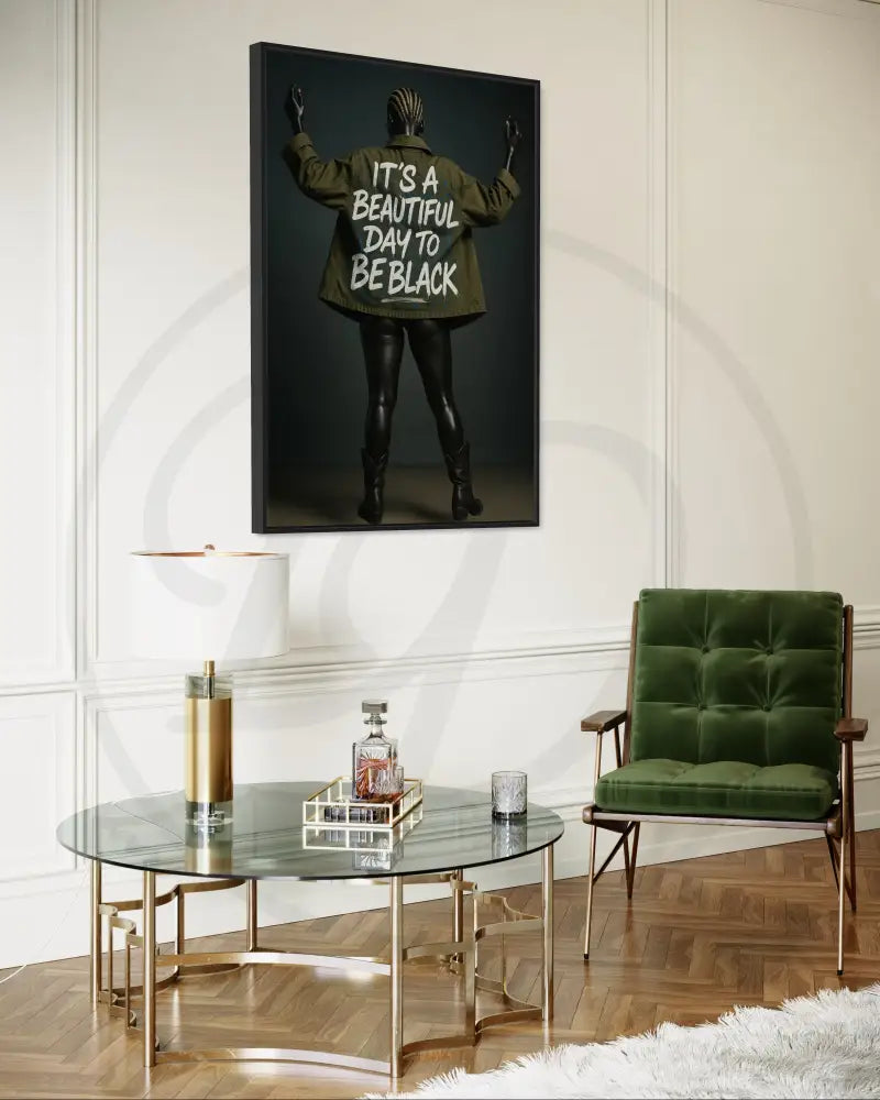 Contemporary Afrocentric decor with cultural empowerment artwork.