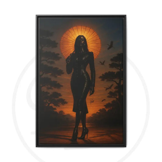 Limited edition framed canvas of Black woman silhouette at sunset