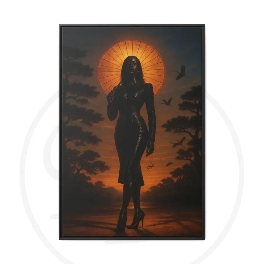 Afrocentric luxury art print with parasol and orange sky