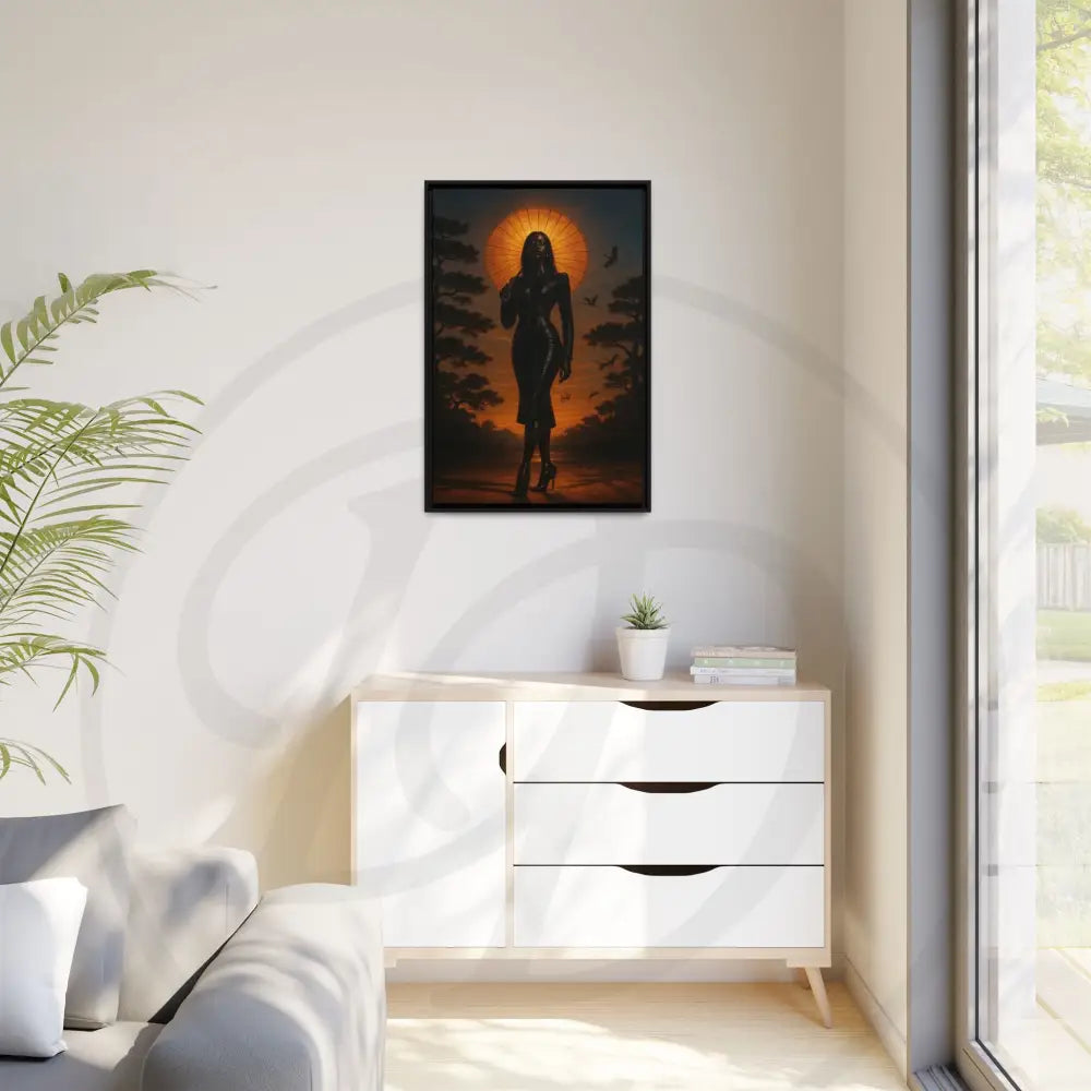 Elegant Black woman in high heels against glowing sunset