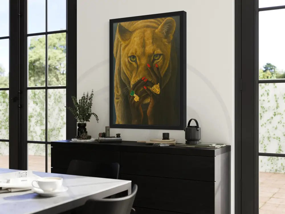 Powerful lioness wall art with Afrocentric style