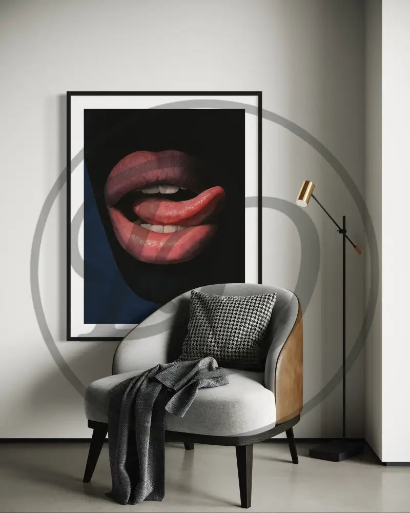 Stylish minimalist lips wall print for living room.
