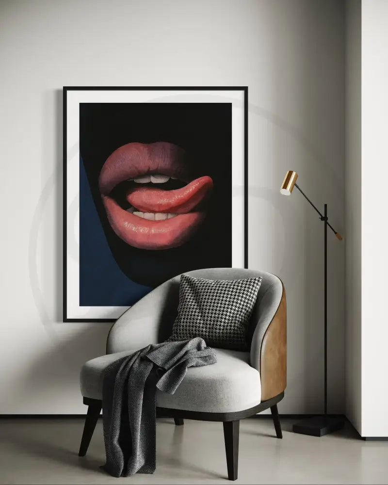 Stylish minimalist lips wall print for living room.