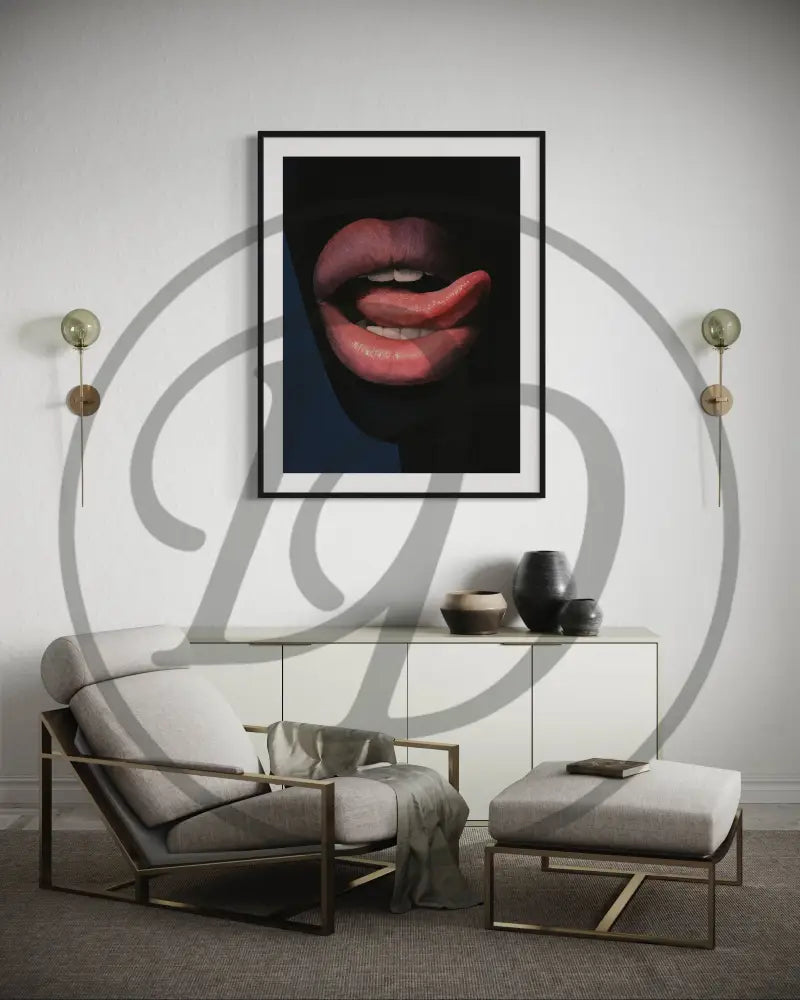 Sensual glossy lips poster for modern interiors.