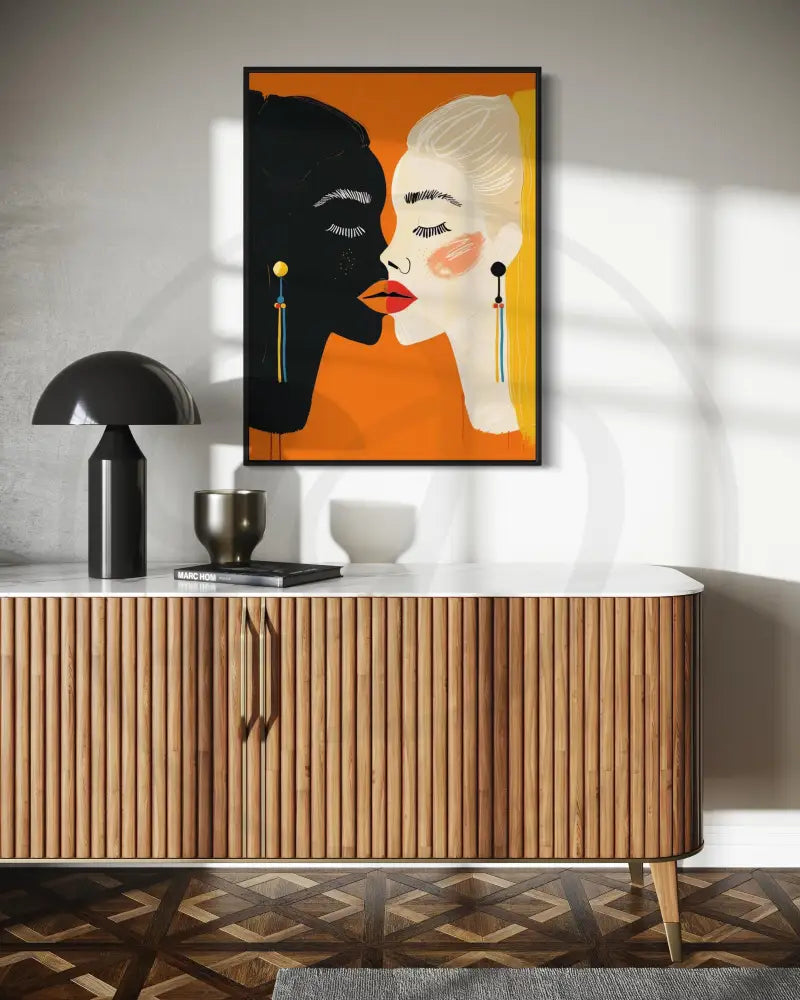 Digital download art of women in profile with cultural symbolism.