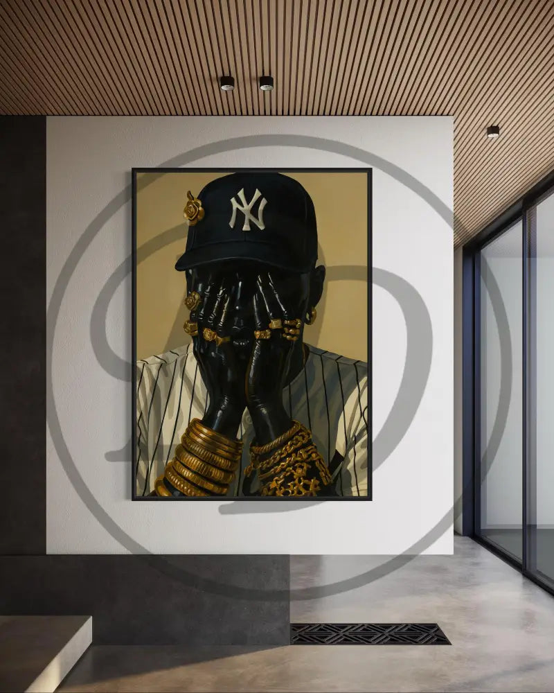 Afro urban portrait with gold jewelry digital art.