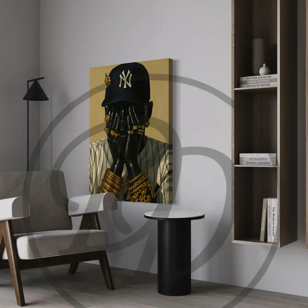Luxury digital artwork black man gold accessories.