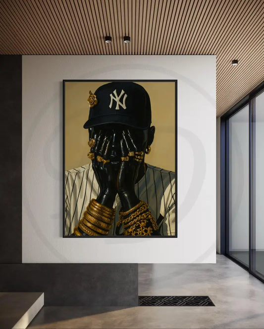 Afro urban portrait with gold jewelry digital art.