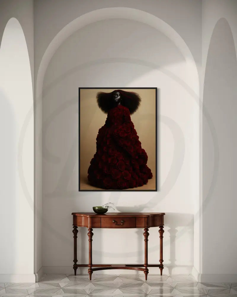 Afrocentric couture-inspired art with floral gown.