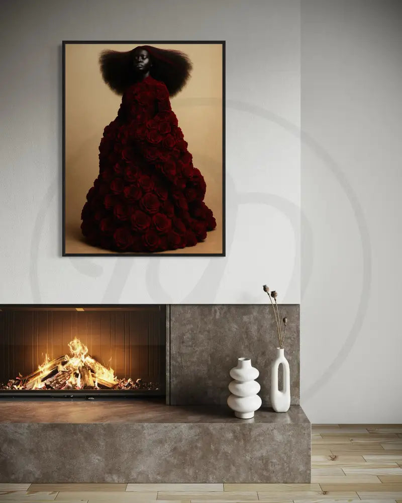 Afrocentric statement luxury art featuring roses and onyx skin.