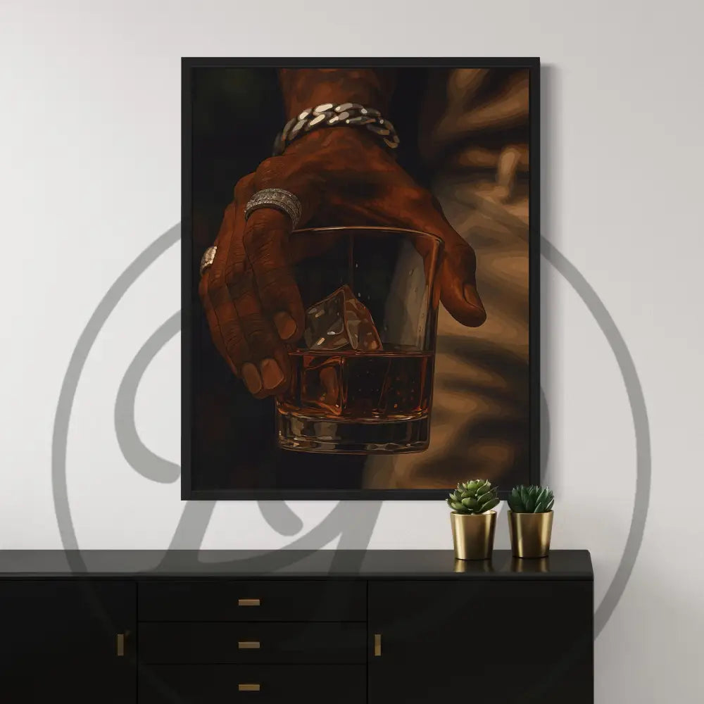 Whiskey glass with ice in Black art style

