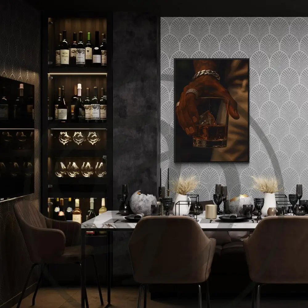 Luxury Black art whiskey glass digital print

