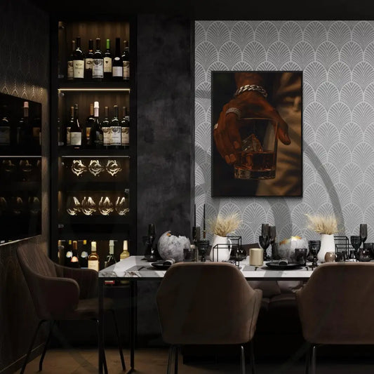 Luxury Black art whiskey glass digital print


