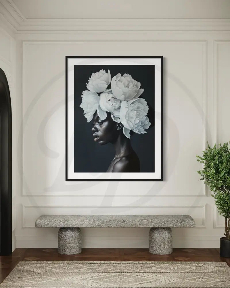 Afrocentric modern interior wall art with floral headpieces.