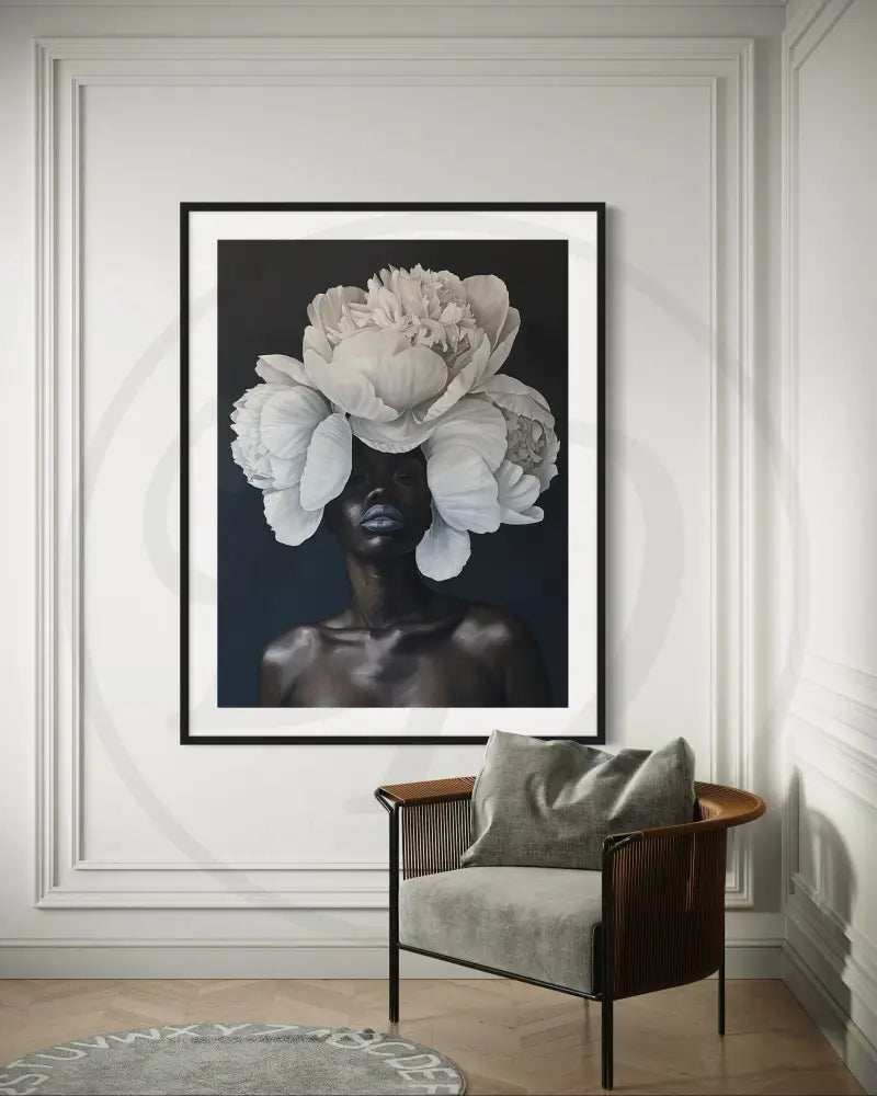 Afrocentric bold floral portrait prints with onyx skin tones.