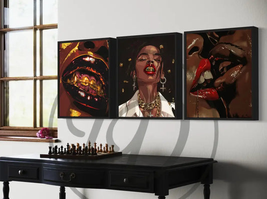 Luxury digital wall art of hand holding cash with gold rings. Printable Black culture art for urban spaces.