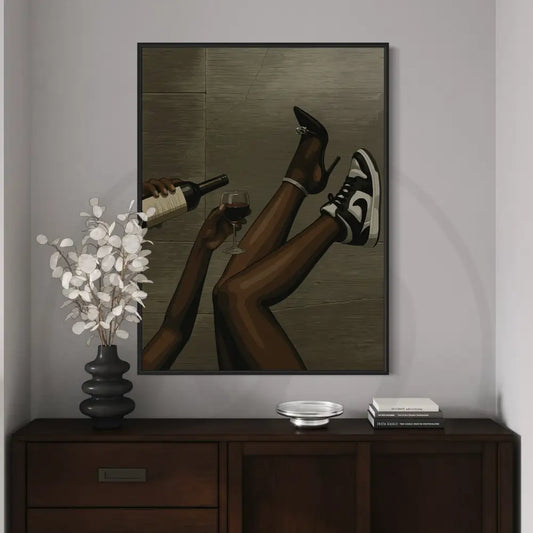 Luxury sneaker and wine digital wall art