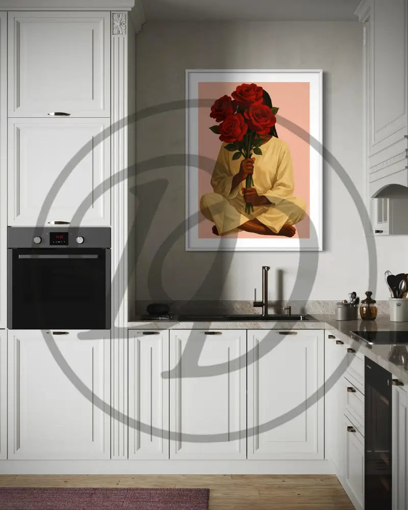 Modern cultural art of a Black woman with flowers
