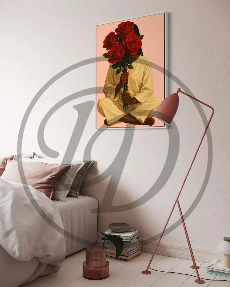 Afrocentric digital print of woman holding roses

