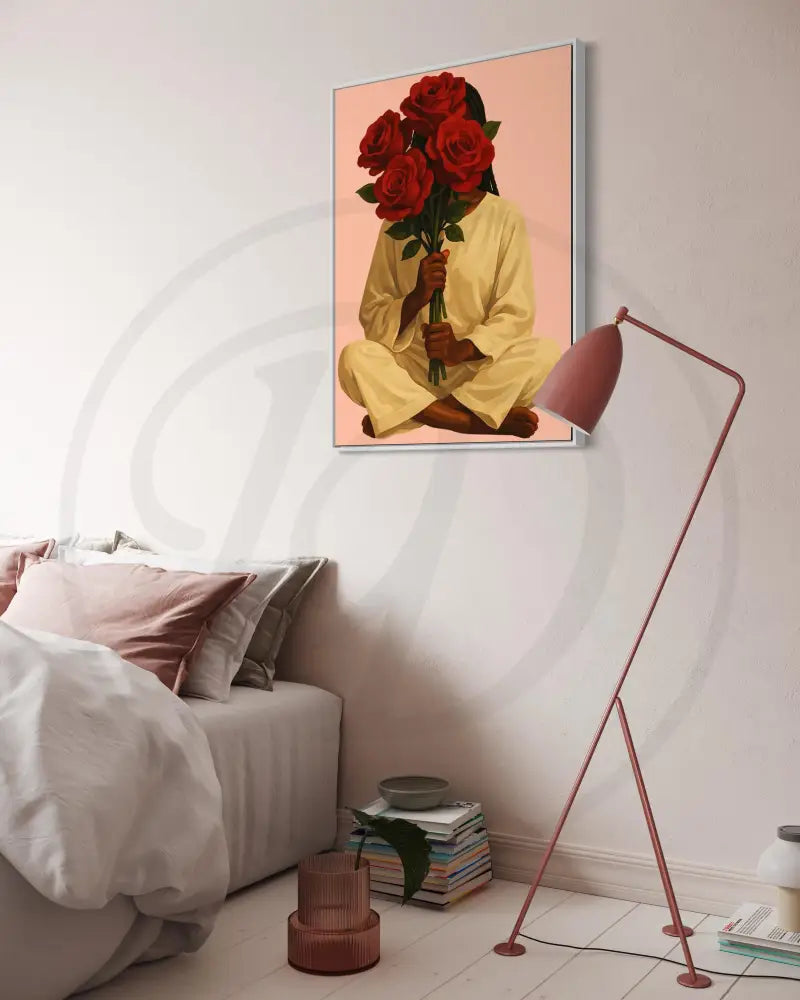 Afrocentric digital print of woman holding roses

