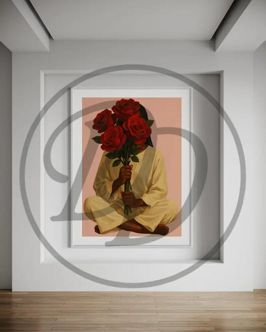 Elegant Black woman holding red roses digital art