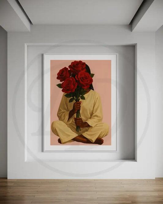 Elegant Black woman holding red roses digital art
