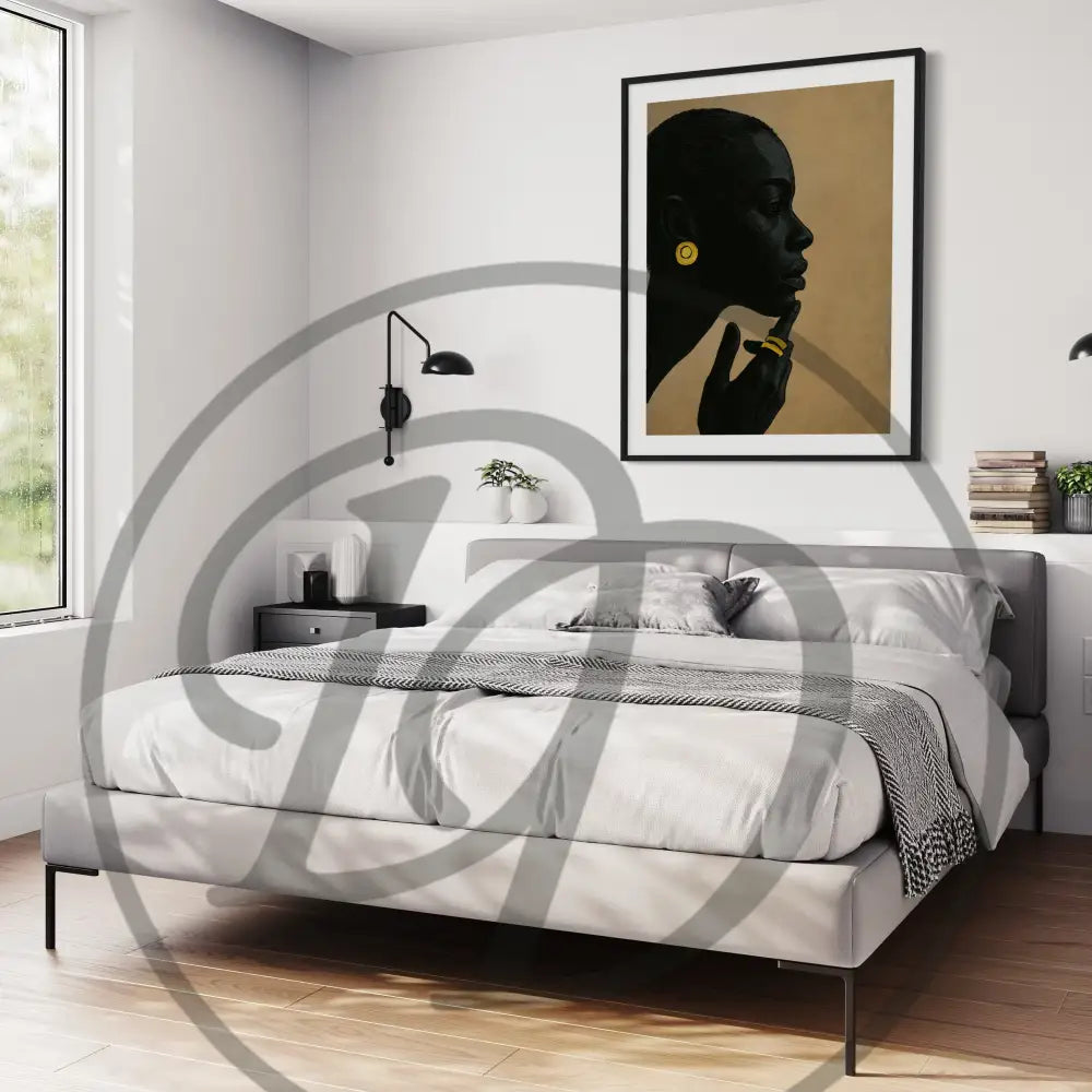 Minimal Afrocentric profile portrait Black woman wall décor.