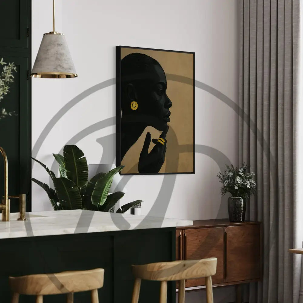 Black woman with gold accents minimalist printable wall art.