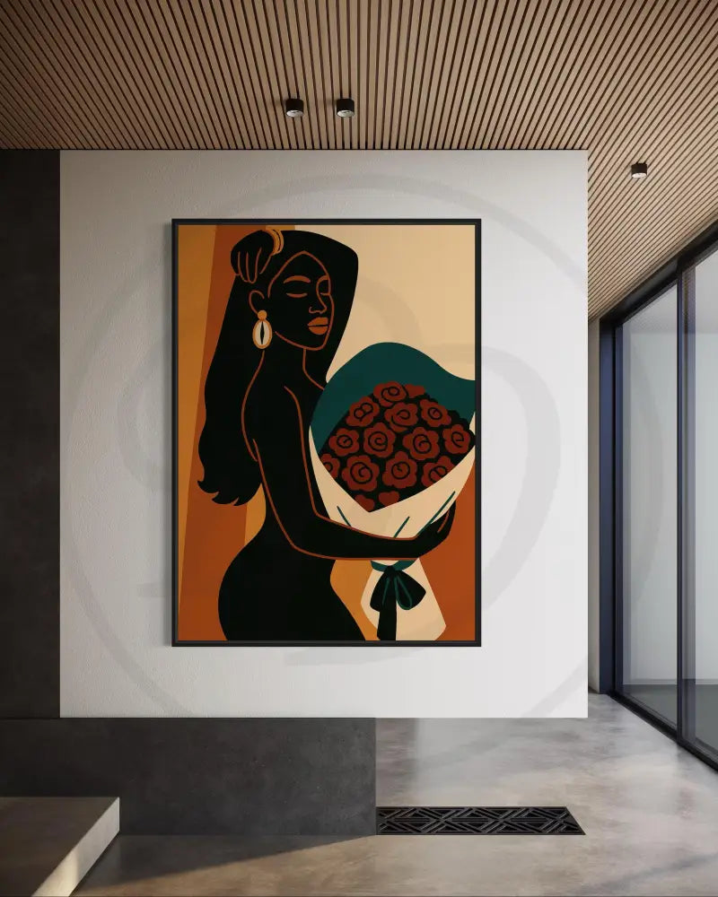 Faceless woman with roses earthy tone poster bundle download.