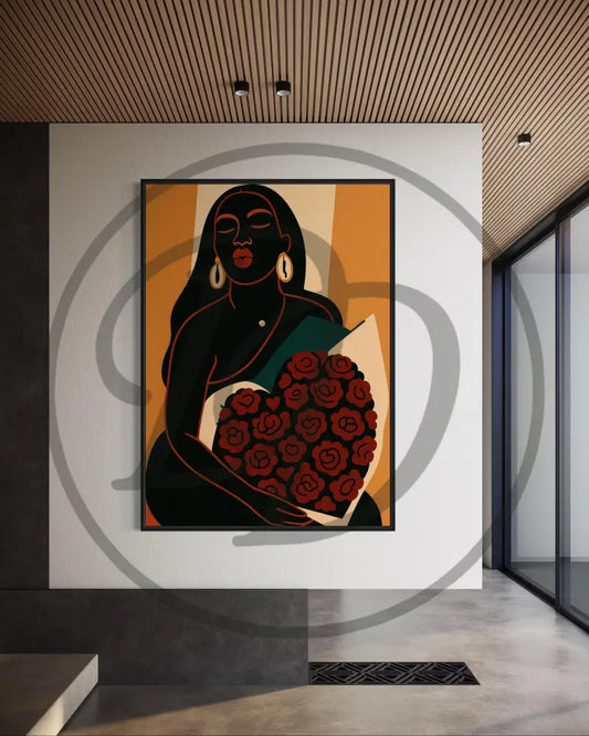 Afrocentric minimalist Black woman wall art printable set.