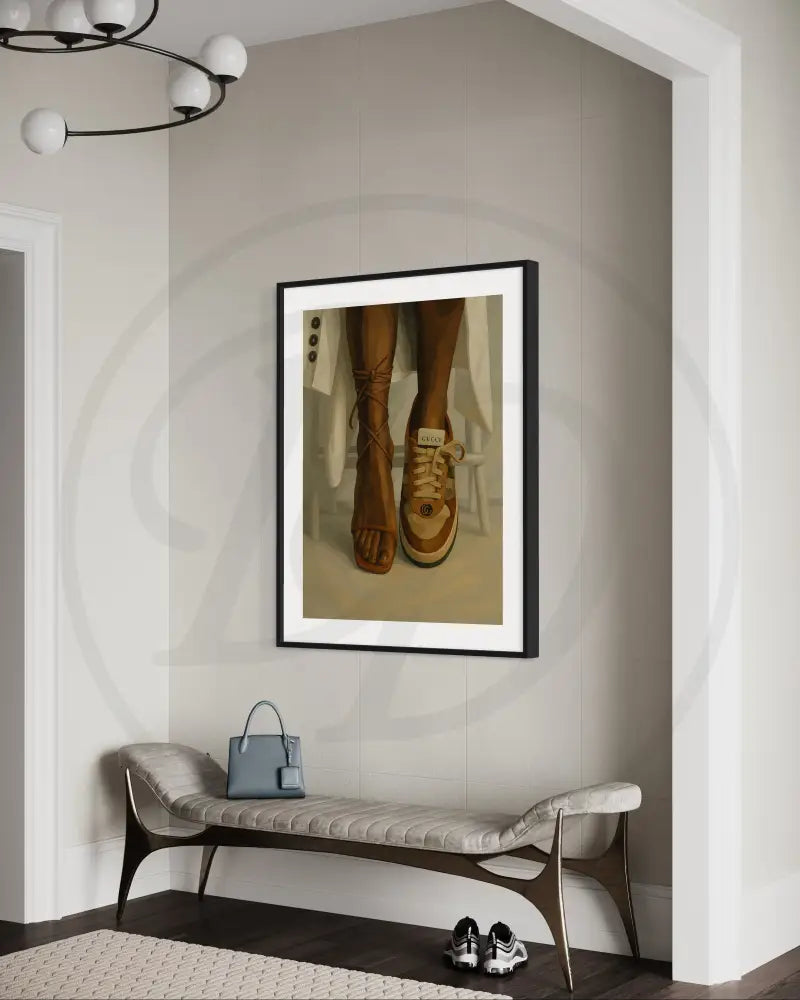Afrocentric footwear art in neutral tones