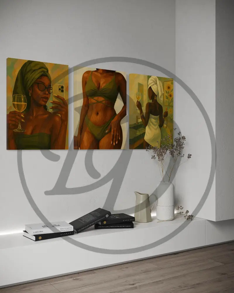 Printable Black woman artwork with earthy tones and luxury self-care theme.