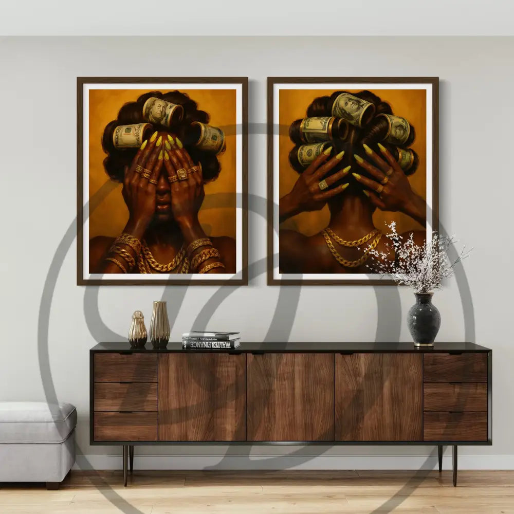 2-piece edgy Afrocentric art prints for modern luxury décor.