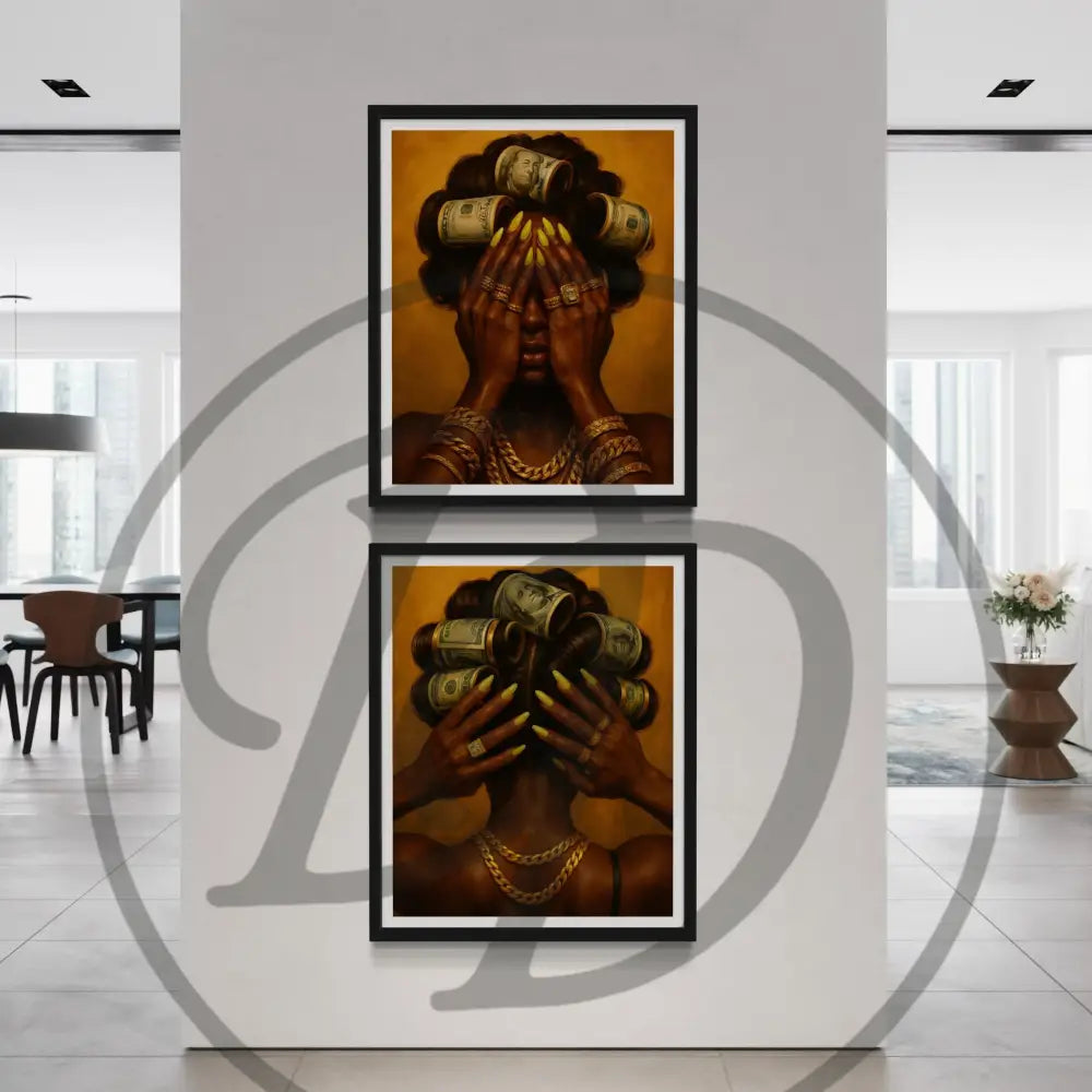 Bold wealth symbol wall art 2-piece set digital artwork.