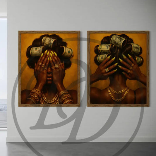 Money roller Afrocentric 2-piece wall art set digital download.