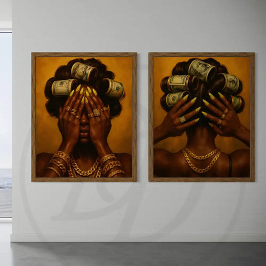 Money roller Afrocentric 2-piece wall art set digital download.