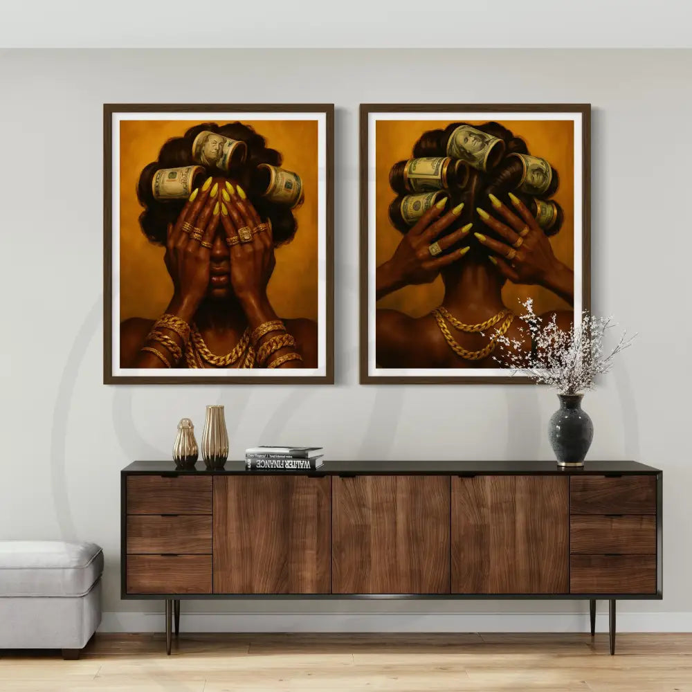 2-piece edgy Afrocentric art prints for modern luxury décor.