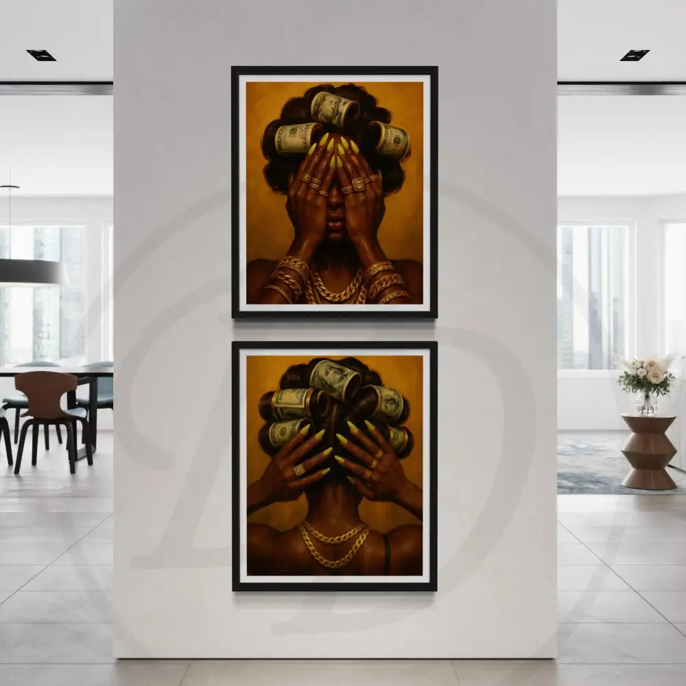 Bold wealth symbol wall art 2-piece set digital artwork.