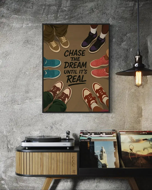 Motivational sneaker art print with inspiring quote