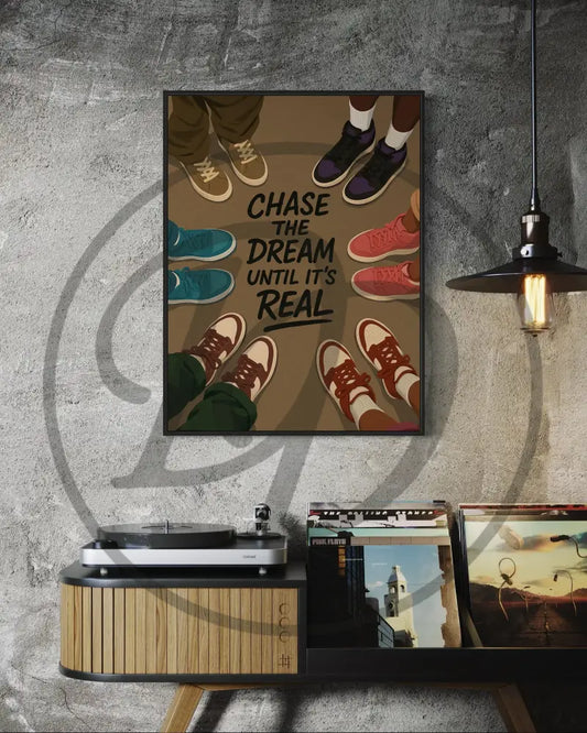 Motivational sneaker art print with inspiring quote
