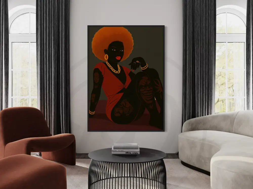 Minimalist Black woman with orange afro