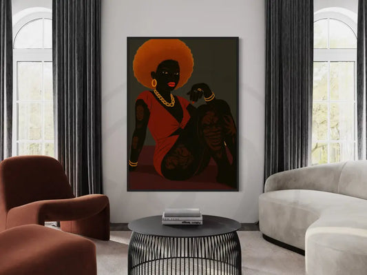 Minimalist Black woman with orange afro