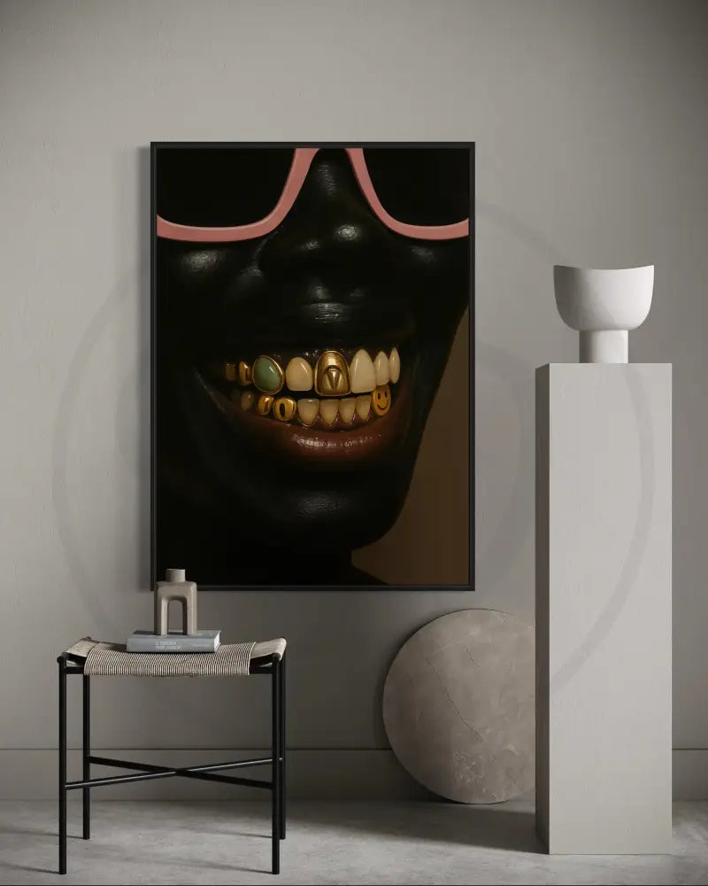 Pink sunglasses and gold grillz digital wall art
