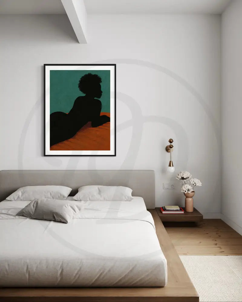 Afrocentric nude wall art with textured color blocks