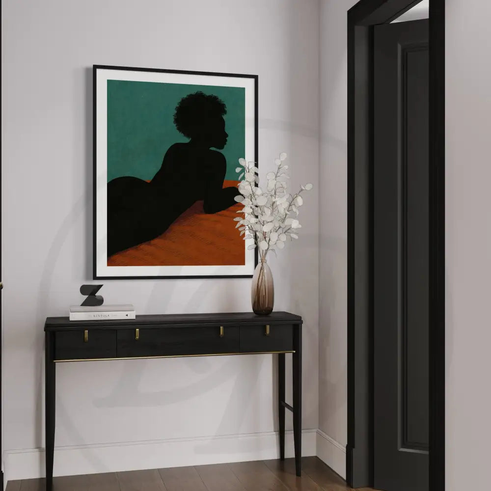 Elegant silhouette of reclining woman in afro